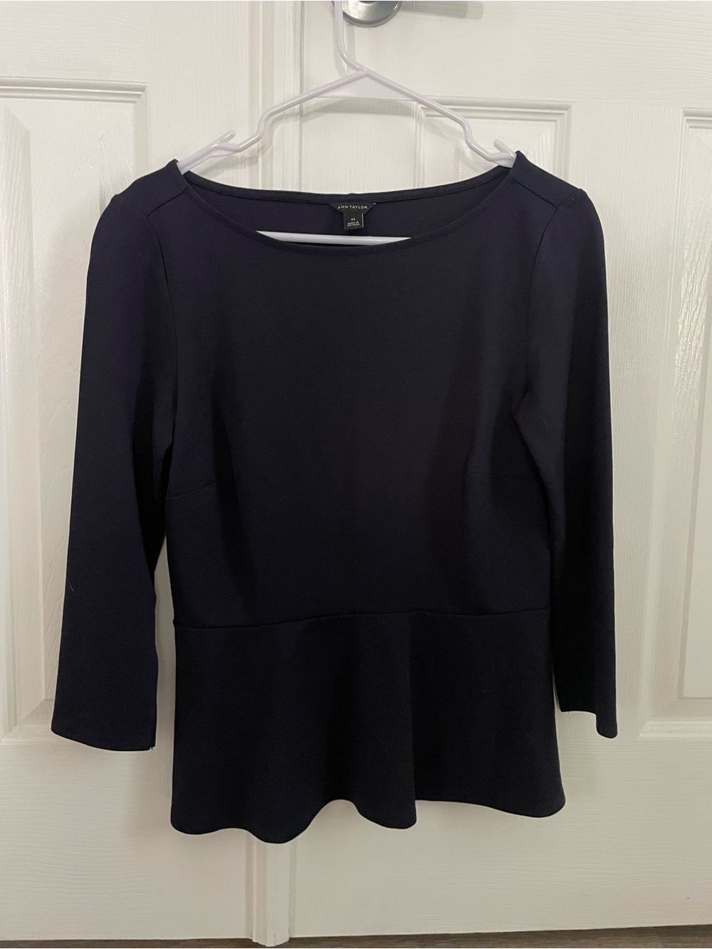 Ann Taylor Navy Peplum Long-Sleeve Top